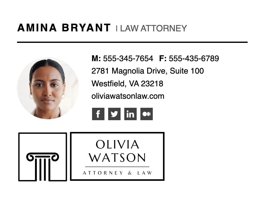 Modern minimalist lawyer email signature example