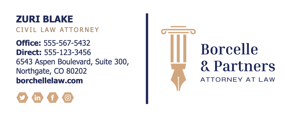 Corporate partner lawyer email signature example